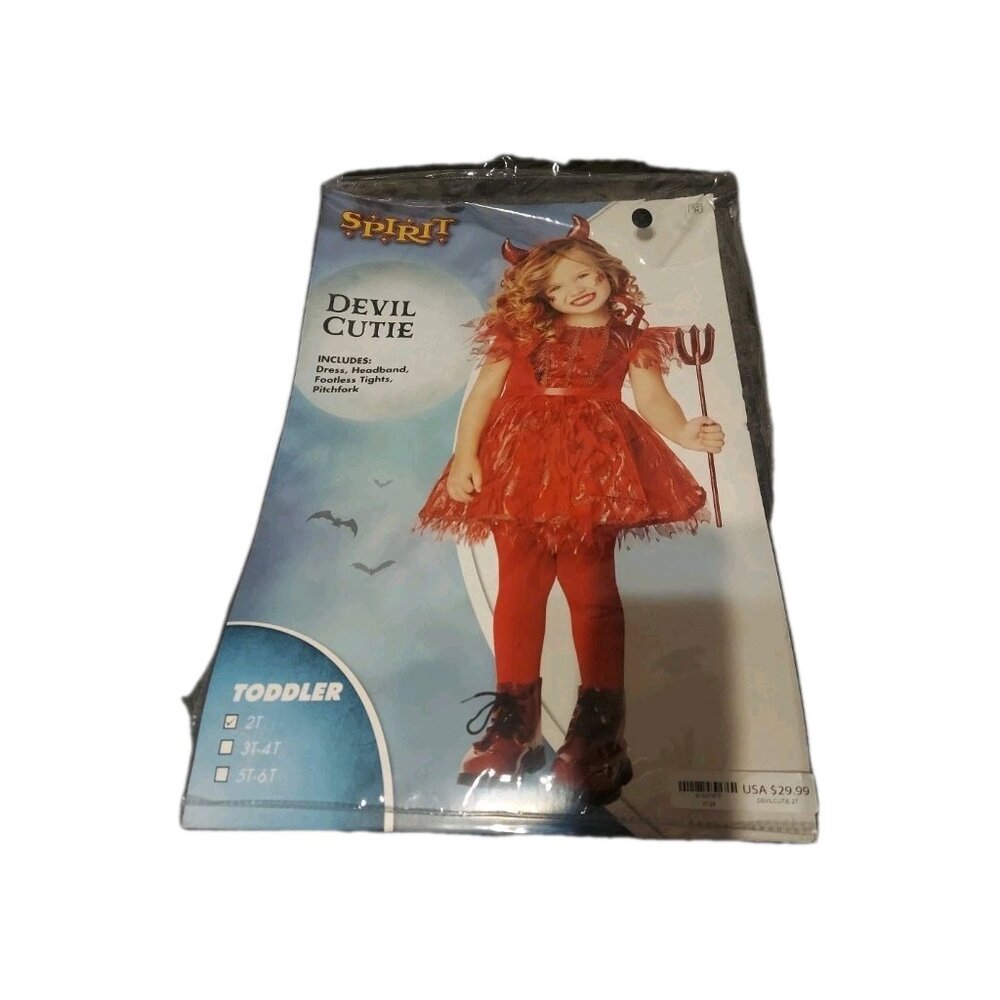 Spirit Devil Halloween Costume Dress Headband Tights Hair Pitchfork Size 2T - Picture 1 of 10